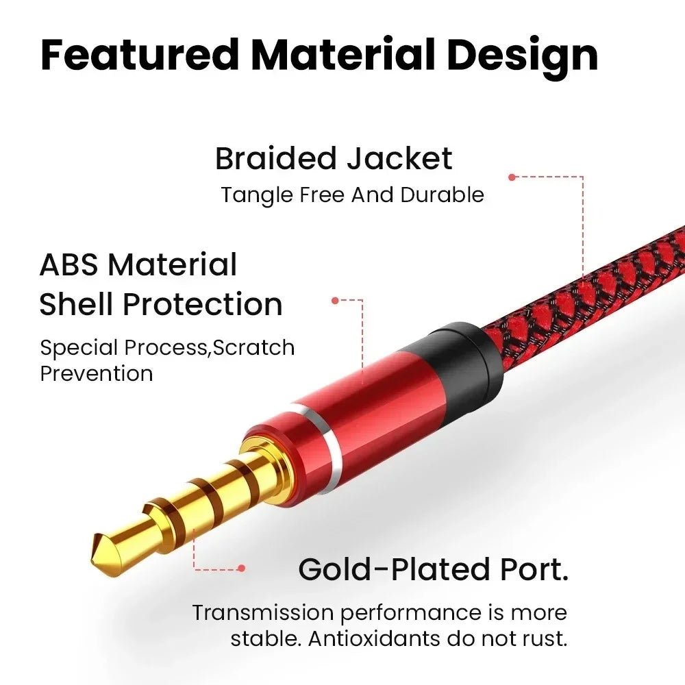 3.5mm Male to Male Aux Audio Cable 1.5m Braided | Car & Phone