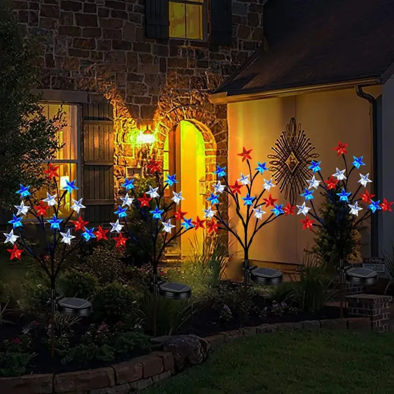 Red White Blue Star Solar String Lights Outdoor Waterproof