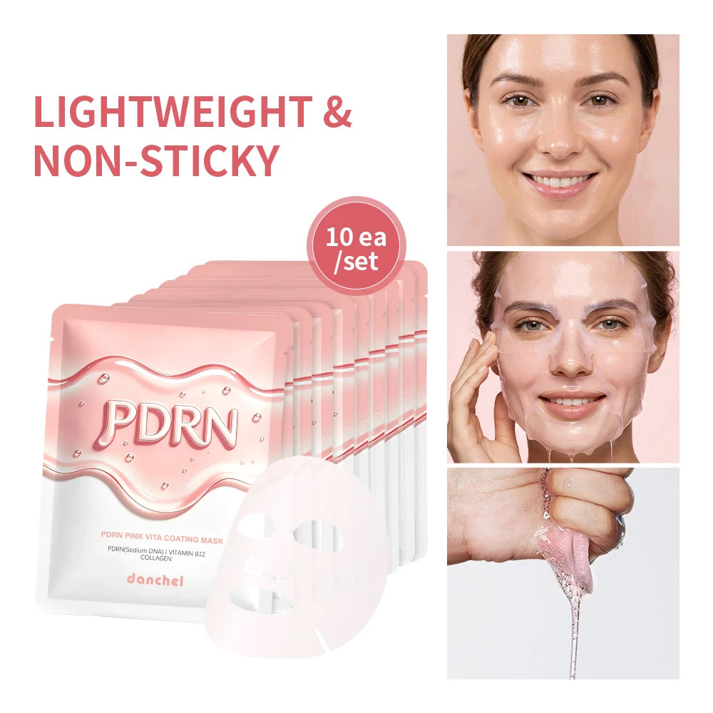 10Pcs Salmon DNA PDRN Pink Vita Coating Sheet Mask Korean Facial Mask Glass Skin Hydrating Firming Balancing Skin Home Skin Care Peaceful Pleasures Health and Wellness