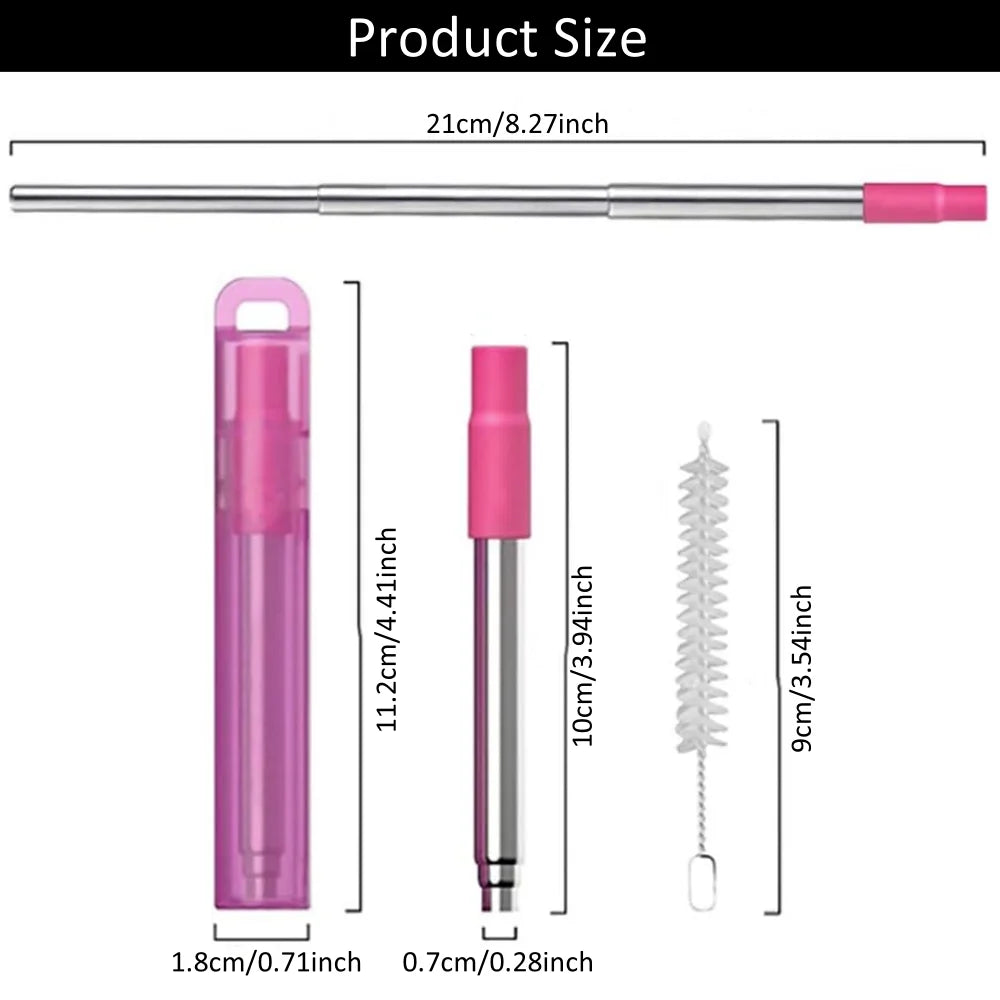 2/3Pcs Portable Reusable Telescopic Travel Straws with Case and Cleaning Brush, Collapsible Stainless Steel Drinking Straw Peaceful Pleasures Health and Wellness