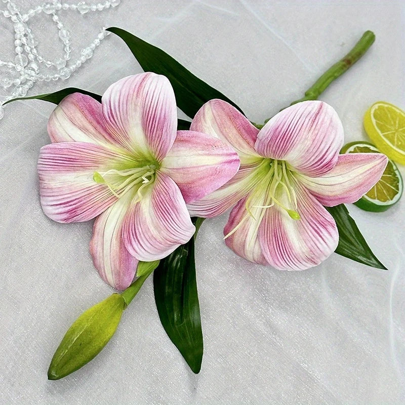 Real Touch Artificial Lily Flowers – 3 Heads Faux Lilies Decor