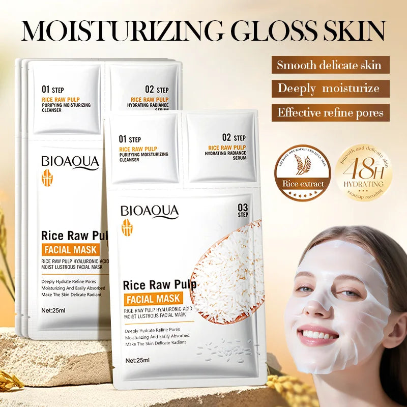 BIOAQUA White Rice Face Mask Set – Moisturizing & Brightening Kit