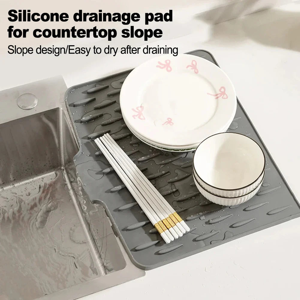 Silicone Dish Drying Mat with Water Diversion | Non-Slip Kitchen
