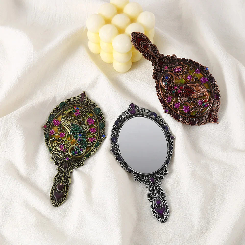 Peacock Embossed Metal Vanity Mirror & Comb Set – 2 Pcs