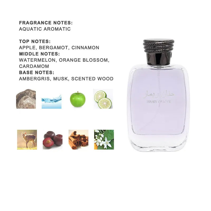 Arabic Brand Fragrant Fruit Lemon Jasmine Woody Charm Cologne Perfume Long-lasting Business Men's Daily Neutral Fragrance Spray Peaceful Pleasures Health and Wellness Men Purple 100ML