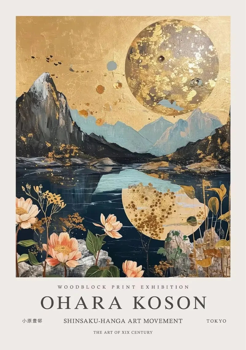 William Morris Whale & Peacock Retro Sunset Canvas Wall Art