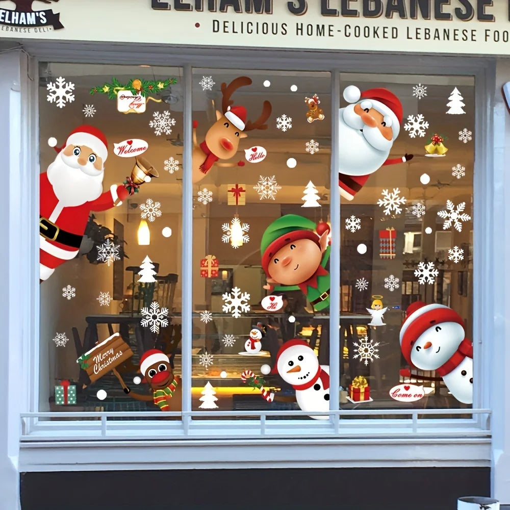 Year Windows Stickers Cartoon Snowman Fairy Snowflake Santa Claus