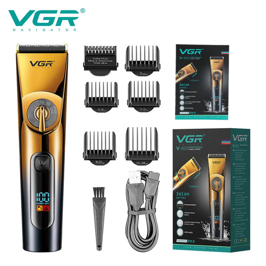 VGR 663 Professional Hair Trimmer Electric Hair Clipper IPX6 Waterproof Haircuts Machine LED Display Barber Trimmer for Men Peaceful Pleasures Health and Wellness