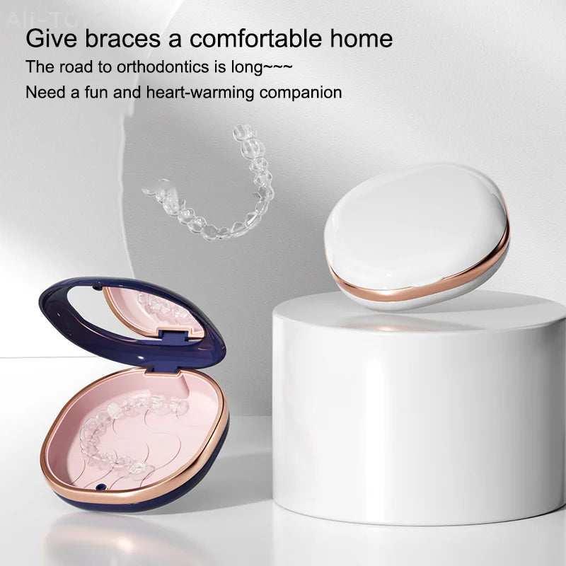 Magnetic Dental Retainer Case with Mirror | Travel Aligner Box