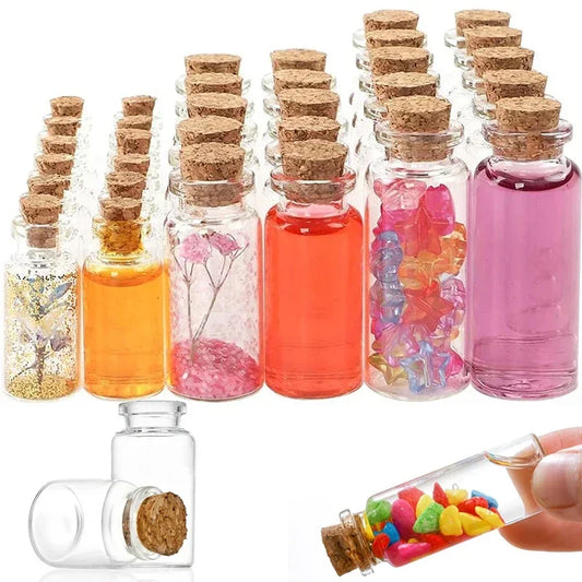 10-Pack Mini Glass Bottles with Cork Stoppers | Spell Jars & Vials Glass Craft Bottles Peaceful Pleasures Health and Wellness
