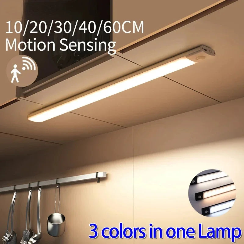 Sensor Light LED Wardrobe LED Light Decoration PIR Wireless Portable Light Hallway Charging USB Night Interior Lighting Lights Peaceful Pleasures Health and Wellness White Light 50cm