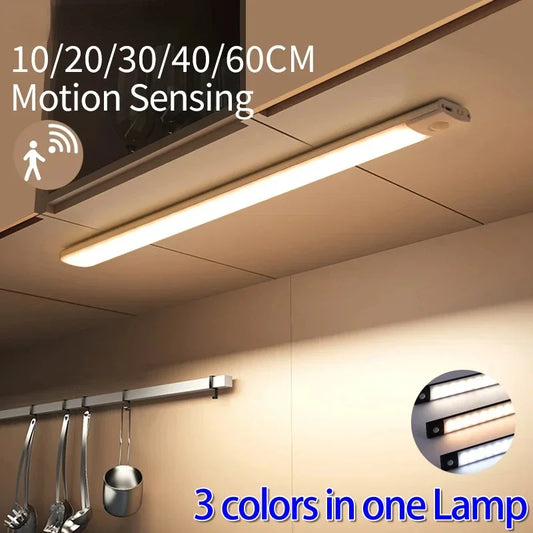 Sensor Light LED Wardrobe LED Light Decoration PIR Wireless Portable Light Hallway Charging USB Night Interior Lighting Lights Peaceful Pleasures Health and Wellness White Light 50cm