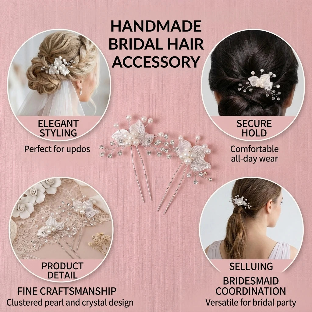 Bridal Pearl Rhinestone Flower Hairpin White Wedding Accessory Peaceful Pleasures Health and Wellness