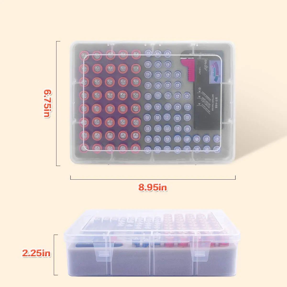 Battery Storage Organizer Box + Tester – Holds 90+ Batteries
