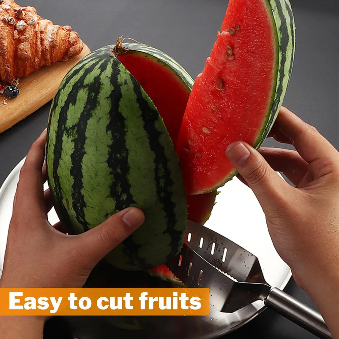 Stainless Steel Watermelon Slicer Cutter Fruit Divider Tool Reusable Watermelon Knife Kitchen Fruit Cutting Tool Peaceful Pleasures Health and Wellness