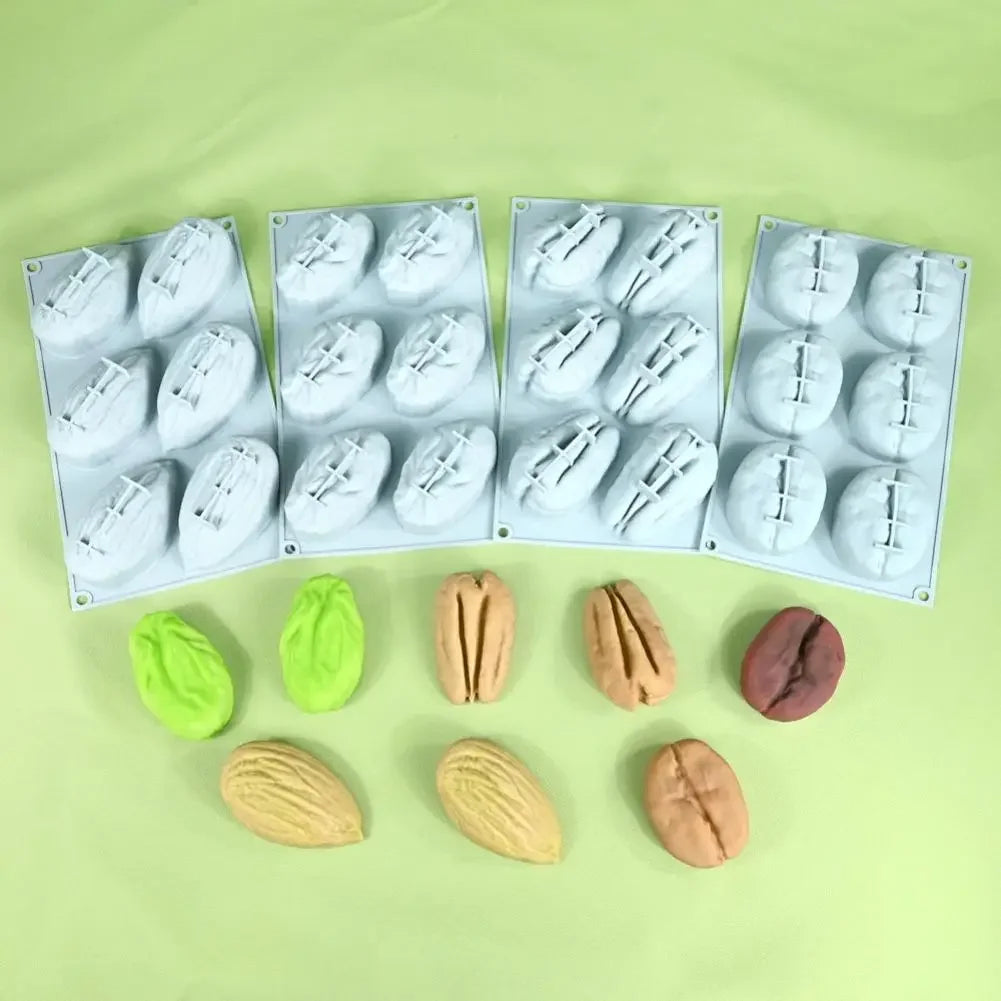 6 Cavity Nut Shaped Silicone Mold 3D Simulation Almond Pistachio Pecan Coffee Bean Mould Baking Tool for DIY Mousse Cake Pudding Peaceful Pleasures Health and Wellness
