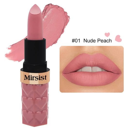 Mirsist Velvet Matte Lipstick – Waterproof & Non-Transfer, 6 Shades Matte Lipstick Oasis Select 01 Nude peach Full Size