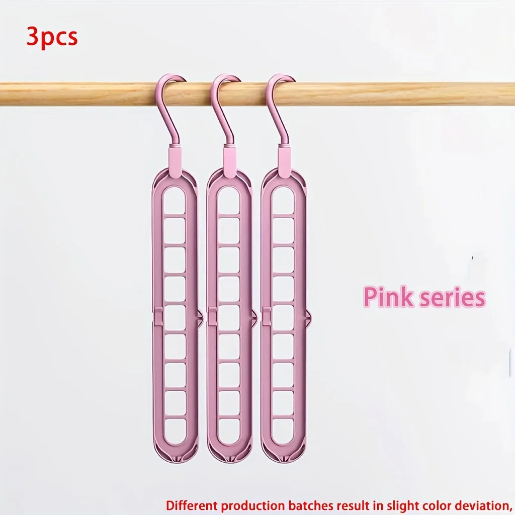 3pcs, Plastic 9-Hole Foldable Hangers, Heavy Duty Space Saving Clothes Organizer Hangers, For Room, Closet, Wardrobe, Home & Dor Peaceful Pleasures Health and Wellness Pink