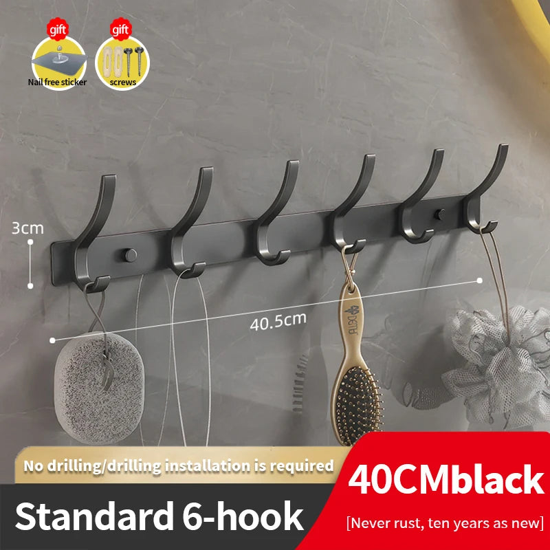 YUNJIEYA 6-Hook Aluminum Wall Rack | Bathroom & Kitchen Hooks