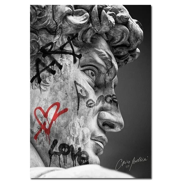 Statue of David Graffiti Art Canvas Print | Street Wall Art