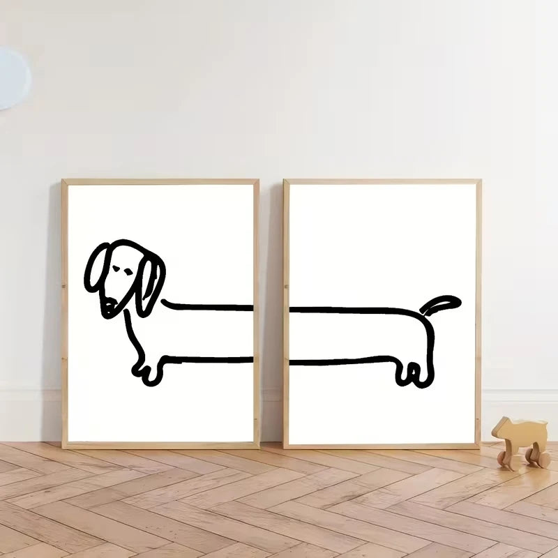 Funny Dachshund Canvas Wall Art Print Set of 2 | Dog Decor