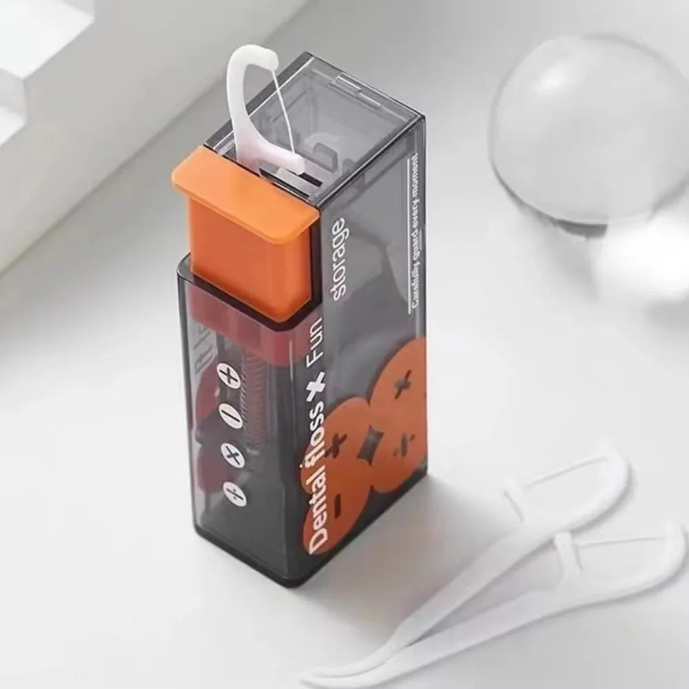 Portable Floss Dispenser Includes 10Pcs Floss Automatic Ejectable Floss Organiser Oral Care Press-on Disposable Flossing Sticks Peaceful Pleasures Health and Wellness