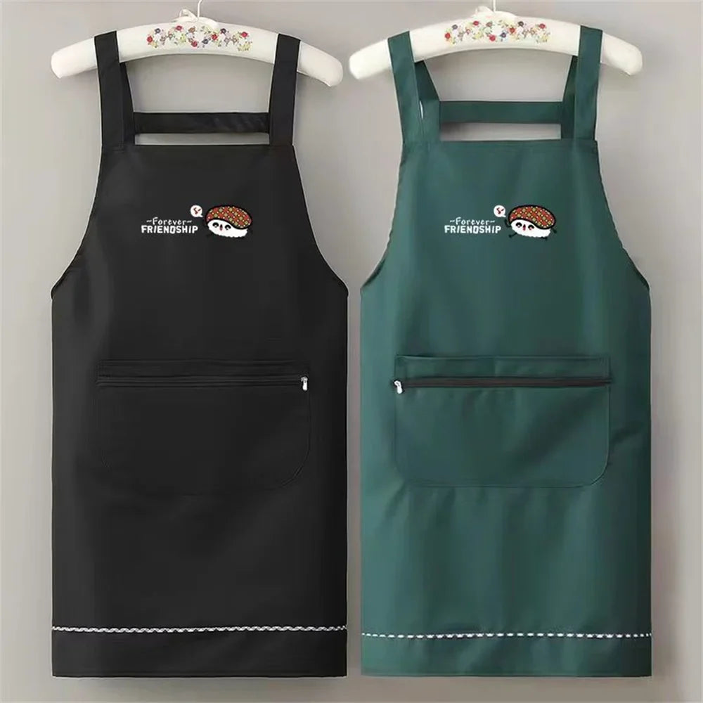 Waterproof Anti-Oil Kitchen Apron with Zipper Pocket | PVC