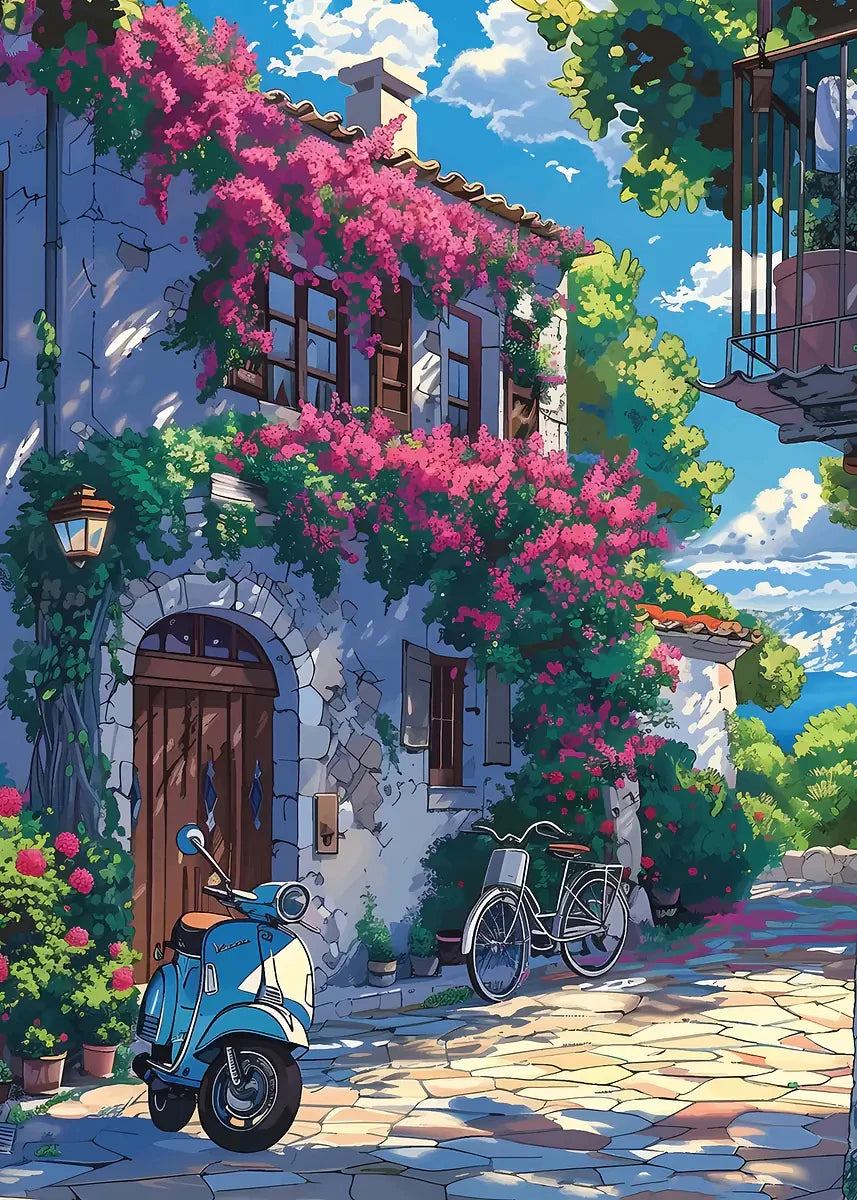 Seaside Town Landscape Canvas Wall Art | Coastal Poster Print