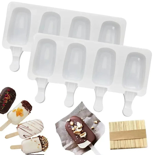 4Pcs Large Silicone Popsicle Molds Set,4 Cavities Oval Cake Pop&Ice Cream Bar Molds,Homemade Ice Making Kit Ice Cream Mold Peaceful Pleasures Health and Wellness