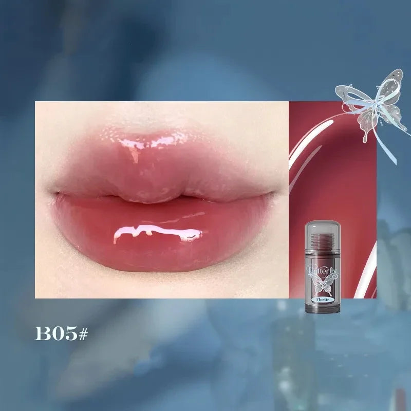 FLORTTE Butterfly Mirror Lip Gloss – Jelly Tint & Plumping Glaze