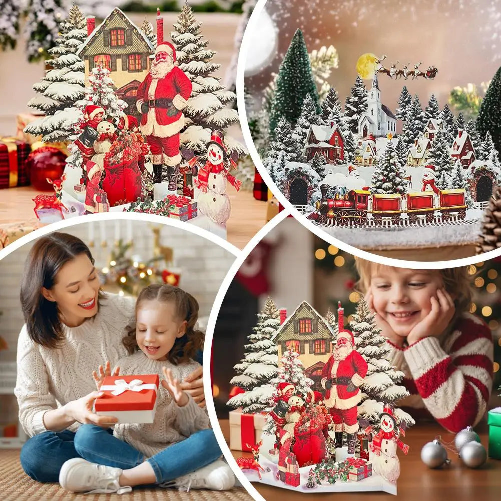 3D Christmas Pop-Up Greeting Card - Snowhouse Forest Elk Design Festive Elderly Party Holiday Decorative Exquisite Paper New Peaceful Pleasures Health and Wellness