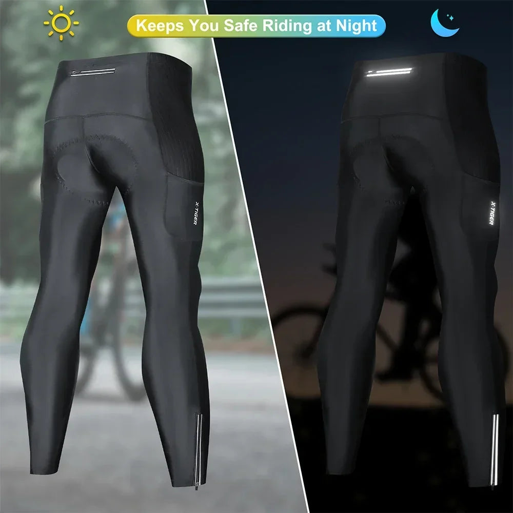 X-TIGER Men's 5D Gel Padded Cycling Tights with Leg Zippers