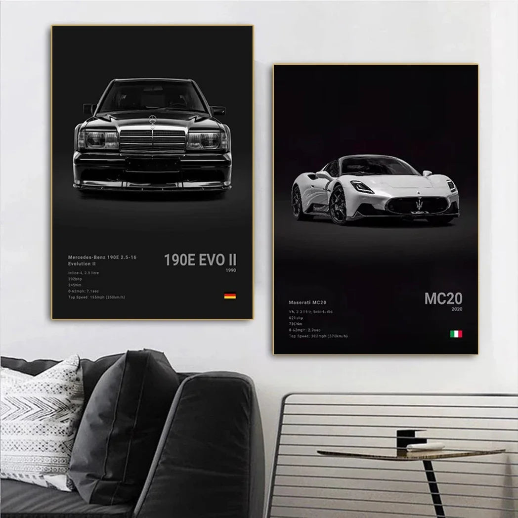 Famous Cars 918 GT3 G63 STO SLS Canvas Wall Art Print Poster Modern Home Decor Unframed Birthday Gift for Car Enthusiasts Peaceful Pleasures Health and Wellness