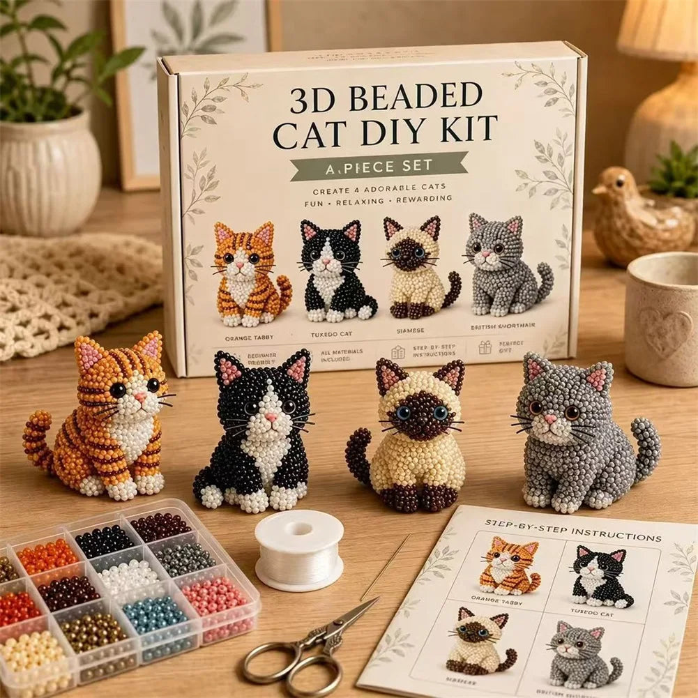 Handmade DIY Animal Bead Set,3D Beaded Animal Craft Kit,Bead Pet Keychain Making Kit,Rainy Day Indoor/Family Bonding Activities Peaceful Pleasures Health and Wellness M