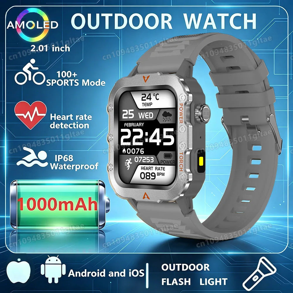 2026 New Men Smart Watch HD Bluetooth Call Sleep Heart Rate Health Monitoring Outdoor LED Flashlight Waterproof Sport Smartwatch Peaceful Pleasures Health and Wellness Q11-Silver