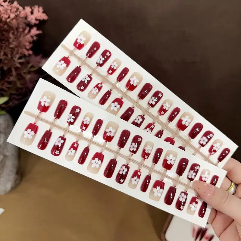 30 Pcs/Set Fake Nail Tips Red Flowers False Nails Matte Temperament Flowers Extended Nail Extensions Nail Art DIY Peaceful Pleasures Health and Wellness