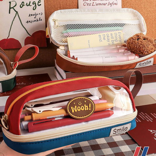 Transparent Contrasting Retro Pencil Case Student Stationery Storage Peaceful Pleasures Health and Wellness