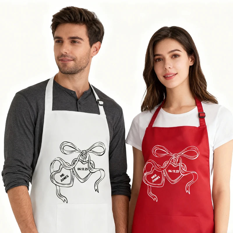Personalized Matching Couple Aprons – Custom Wedding Gift Set Personalized Couple Aprons Peaceful Pleasures Health and Wellness