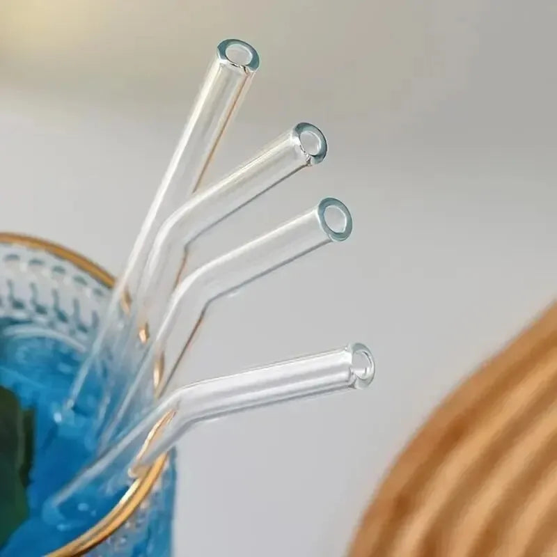 Reusable Heat-Resistant Glass Straws Set – 4 Straws + Cleaning Brush for Smoothies, Tea & Juice