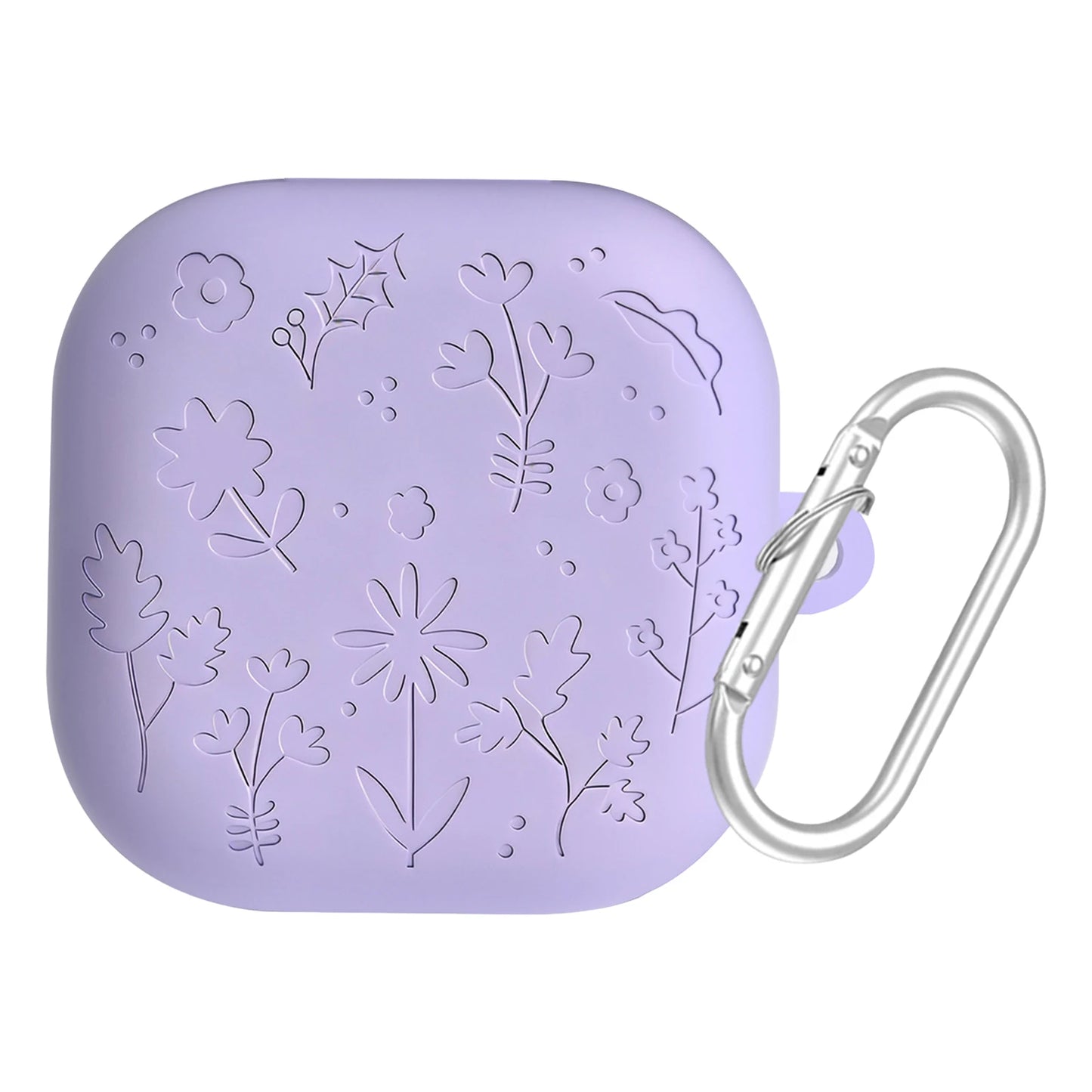 Engraved Flower Cute Case Cover Fits for Samsung Galaxy Buds4/4Pro Silicone Protective Case with Keychain Scratch-Resistant Peaceful Pleasures Health and Wellness Purple