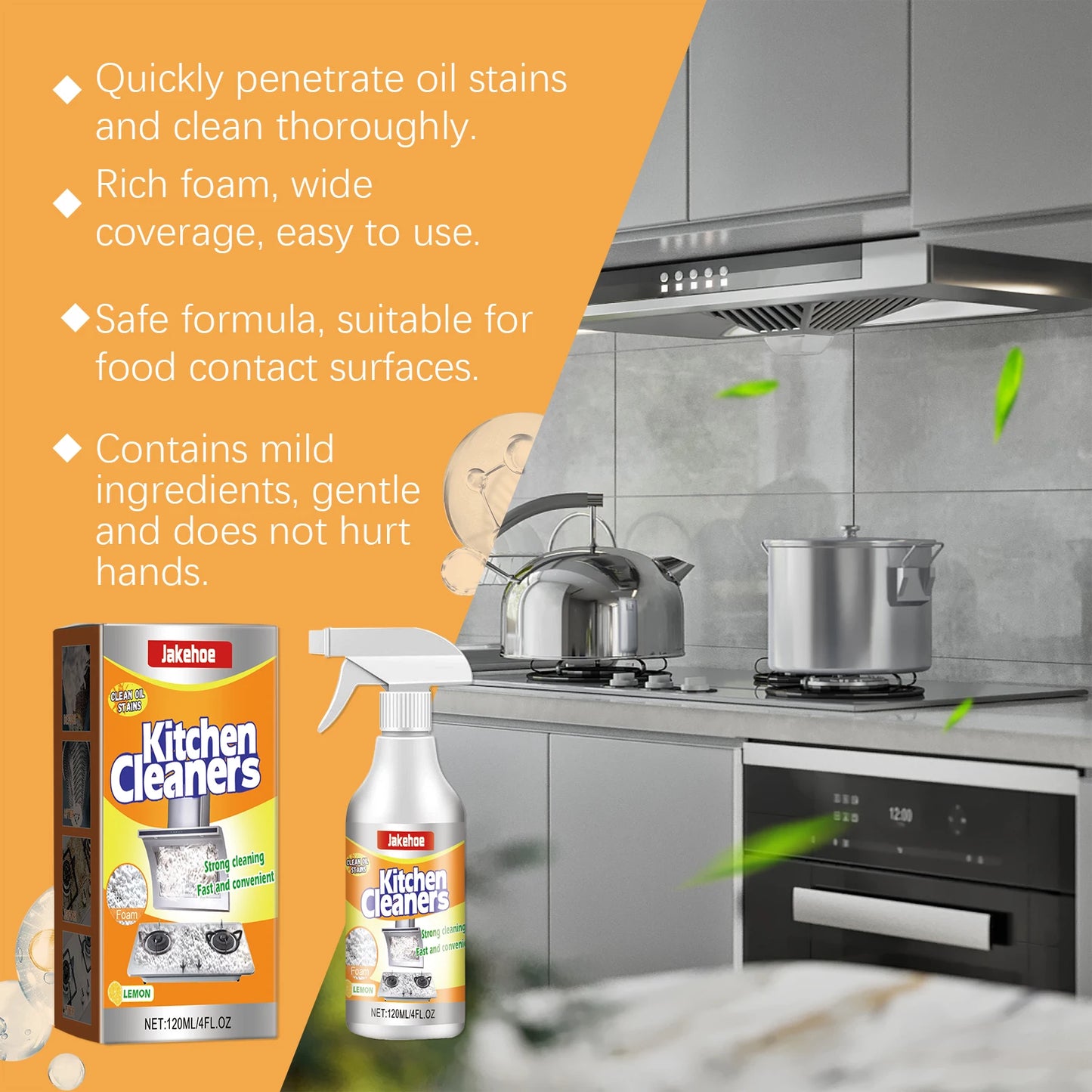 Jakehoe Kitchen Degreaser Foam Spray | Remove Grease & Oil Stains