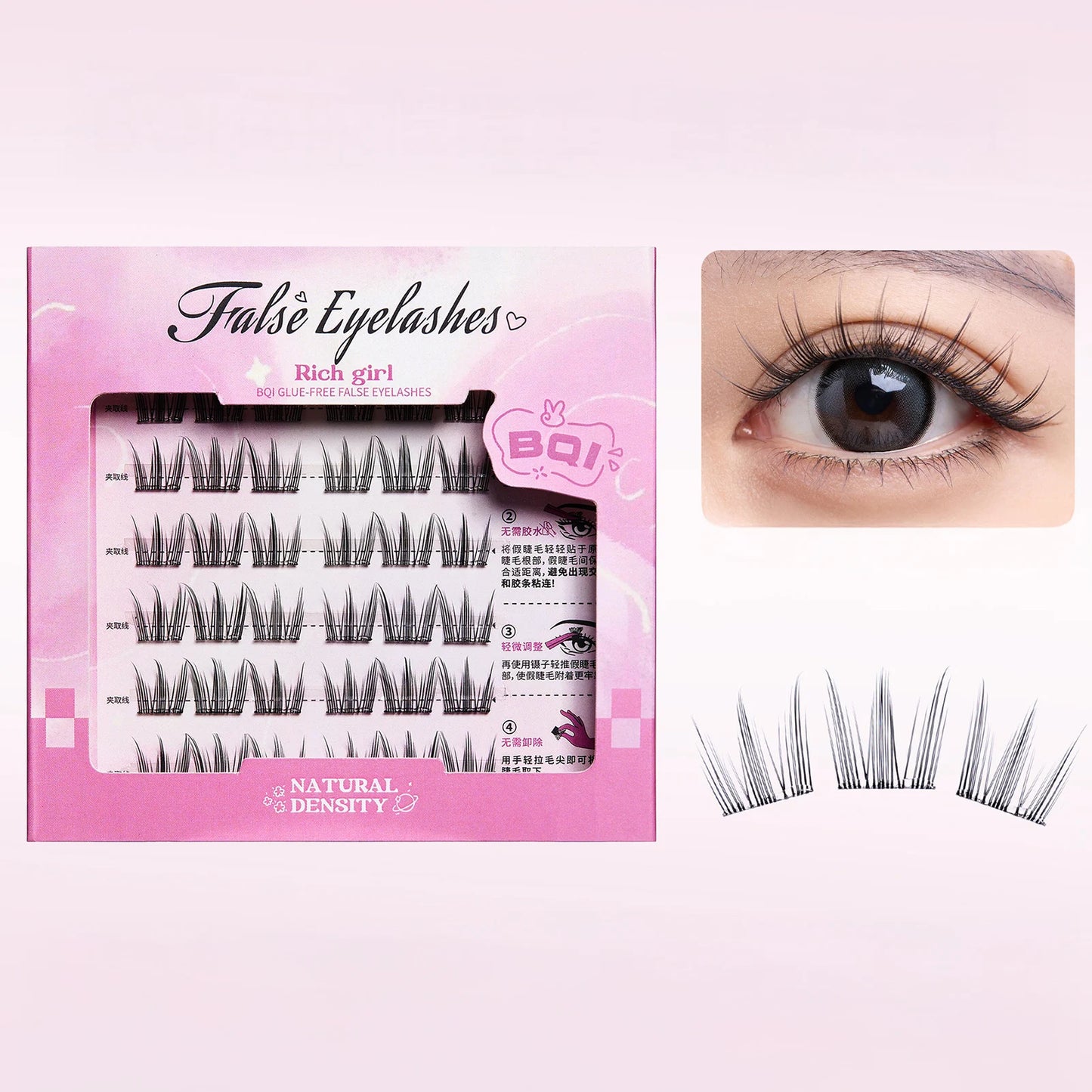 Glue-Free Wispy Cluster Lashes | Cat Eye Extensions 6 Rows