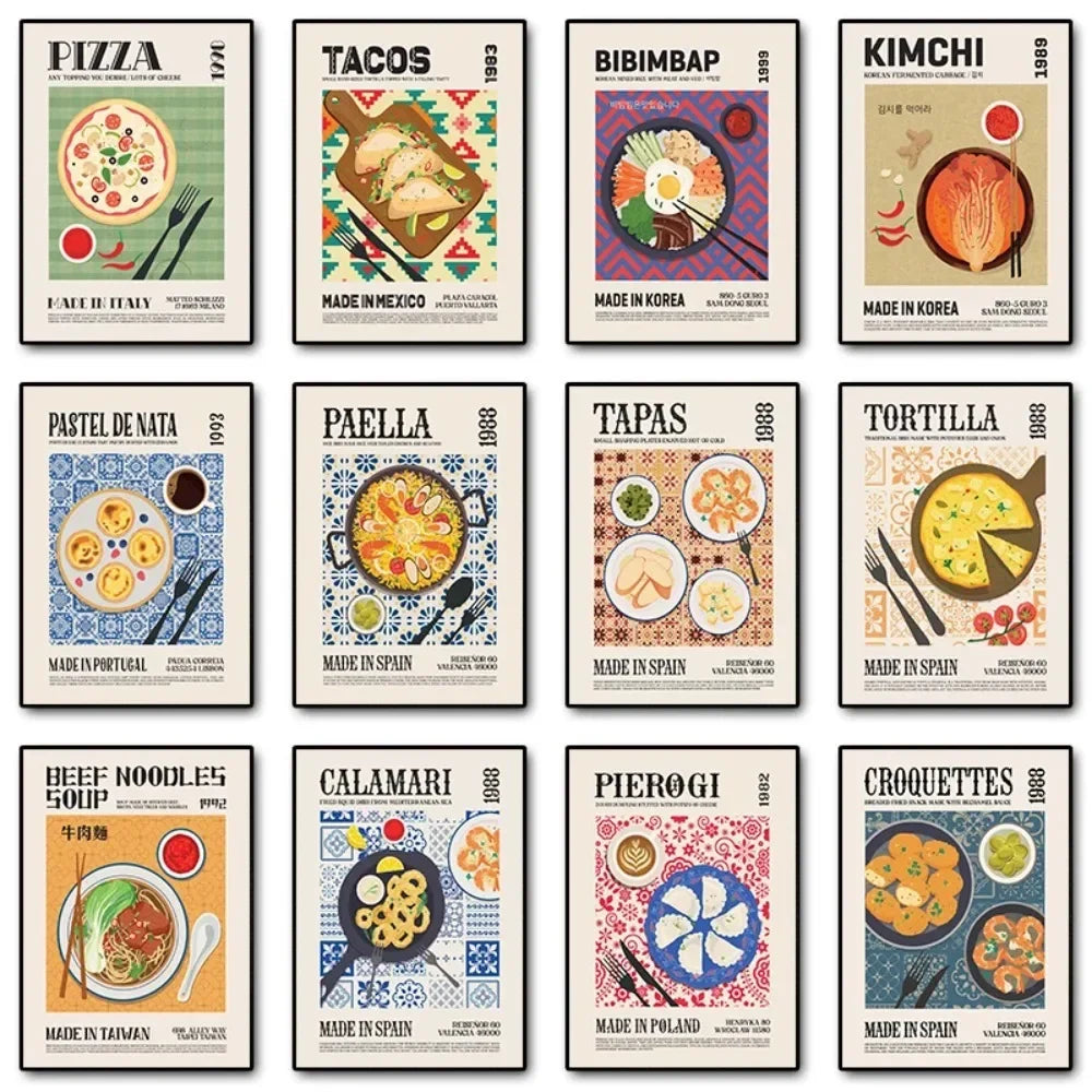 Ramen Food Traditional Asian Dumplings Noodle Soup Italian Pizza Mexican Food Tacos Sushi Bar Food Print Posters Kitchen Deco Peaceful Pleasures Health and Wellness