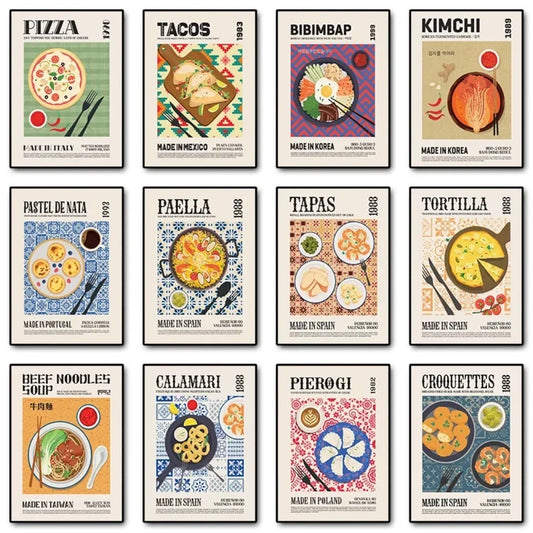 Ramen Food Traditional Asian Dumplings Noodle Soup Italian Pizza Mexican Food Tacos Sushi Bar Food Print Posters Kitchen Deco Peaceful Pleasures Health and Wellness