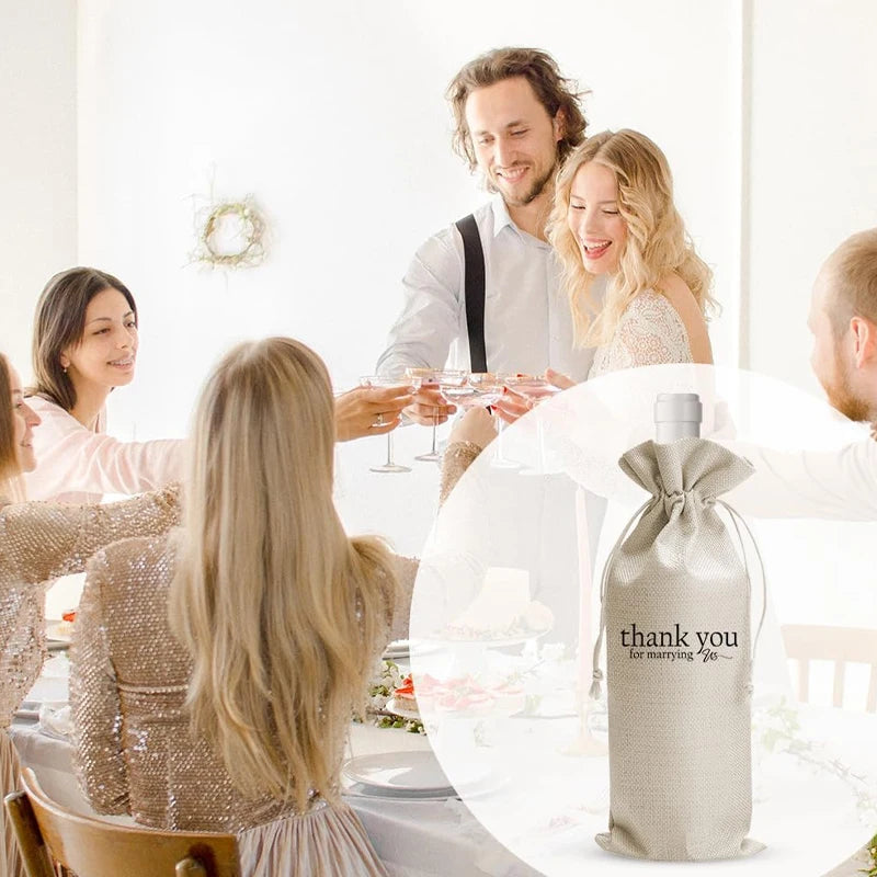 Thank You for Marrying Us Drawstring Wine Bag | Wedding Gift Wine Gift Bag Peaceful Pleasures Health and Wellness