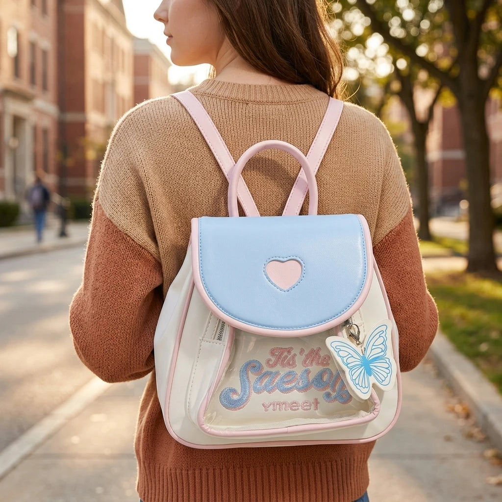 Dopamine Color Backpack for Girls Modular Design School Commute Travel Bag with Transparent Layer Peaceful Pleasures Health and Wellness