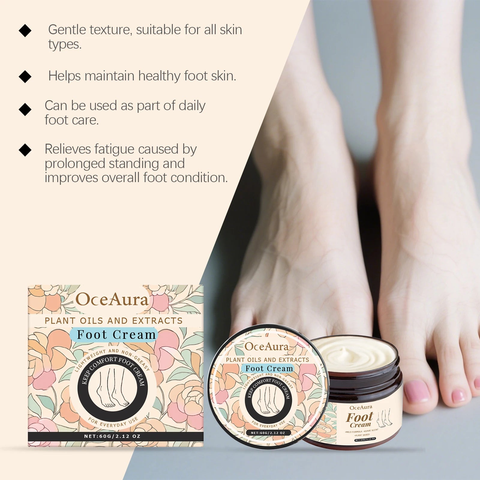 Foot Moisturizing Cream Moisturizing Relaxing Foot Care Nourishing Anti-Cracked Smoothing Softens Cuticles Daily Foot Care Peaceful Pleasures Health and Wellness