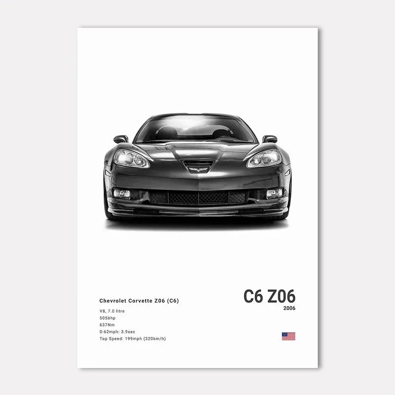 Famous Cars GT Canvas Wall Art Print Poster – Unframed Decor