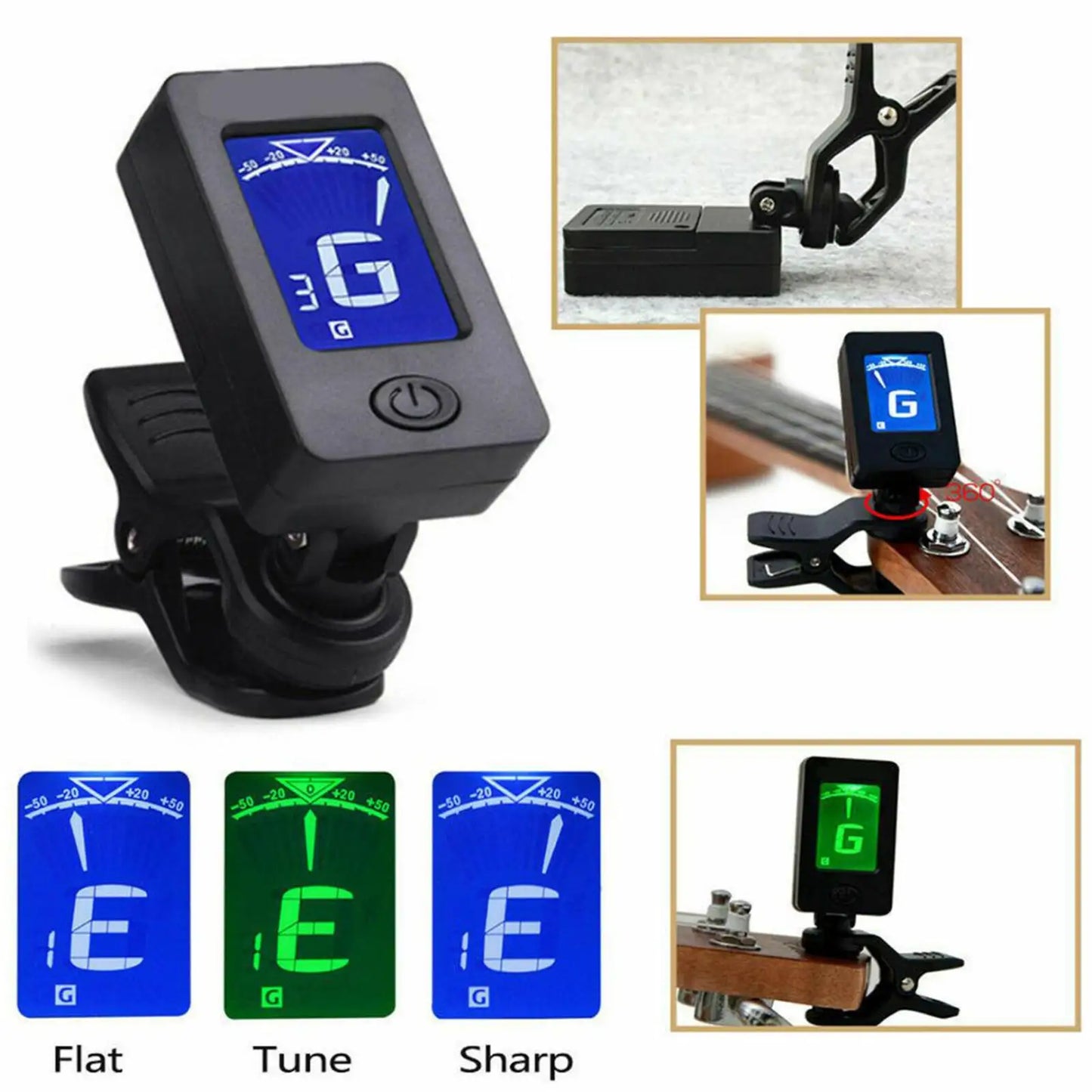 Clip-On Chromatic Tuner – Guitar, Ukulele, Bass & Violin
