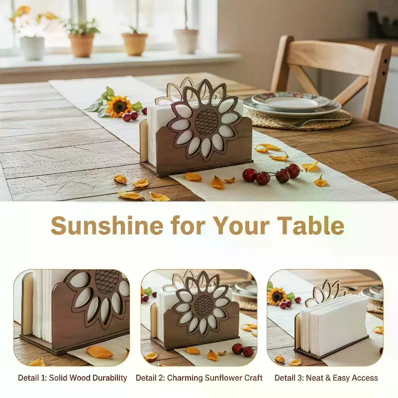 Wooden Sunflower Napkin Holder | Farmhouse Kitchen Decor